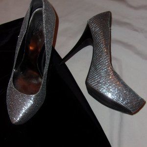 silver olor womens size 9 high heel shoes casual dress nine heels bling pageant